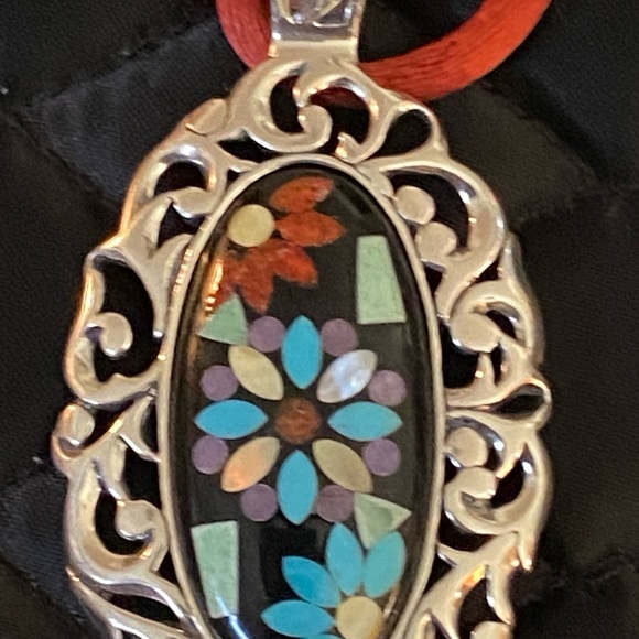 Vintage Carolyn Pollack Black Onyx Mosaic Inlay Necklace & Earring Set - Picture 5 of 9